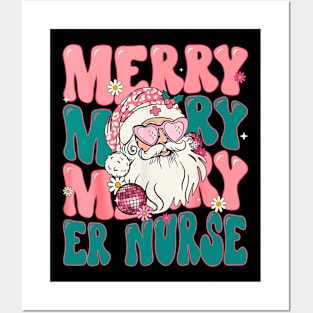 Merry ER Nurse Christmas Retro Pink ER Nurse Posters and Art